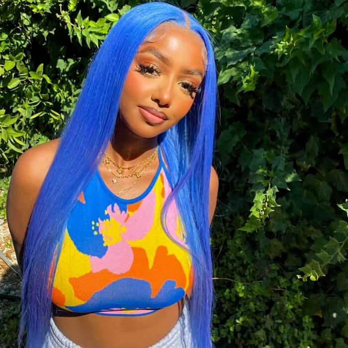Blue straight Colored wig 13*4 frontal lace wig