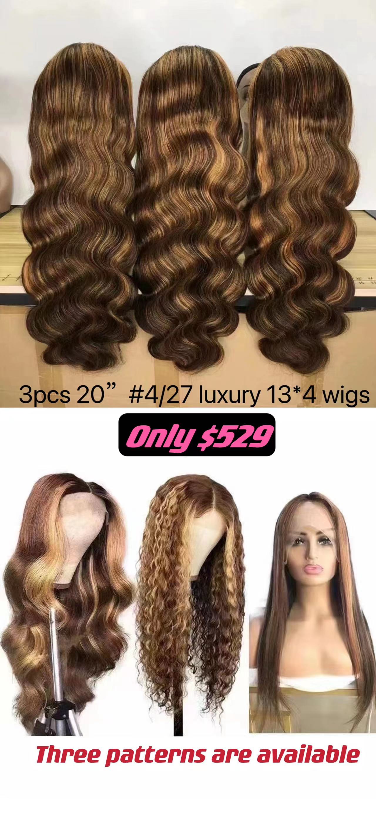 2024 fashion  mixed color wigs 3pcs long #4/27 wigs deal $529