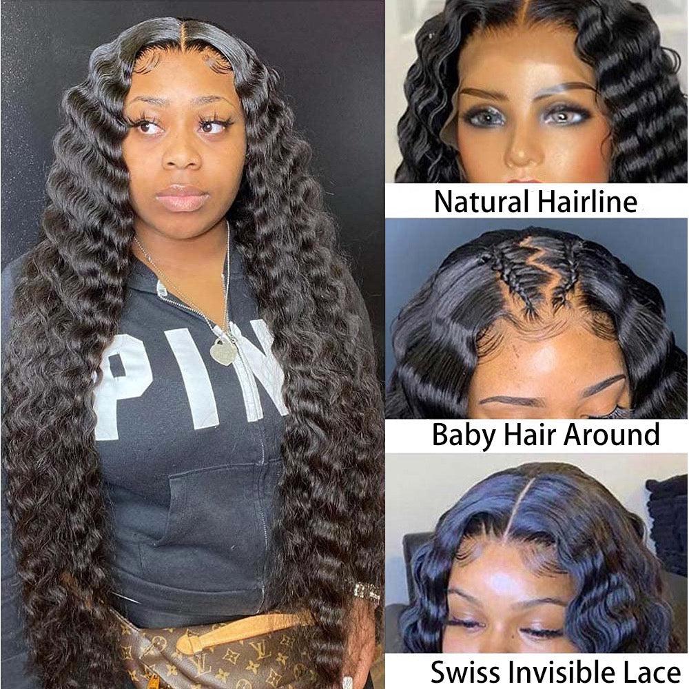 Deep wave 13*6 Frontal lace wig 10a grade luxury